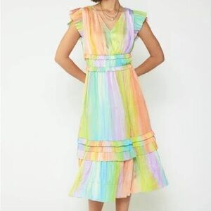 current air Sereia Rainbow Painterly Midi Dress